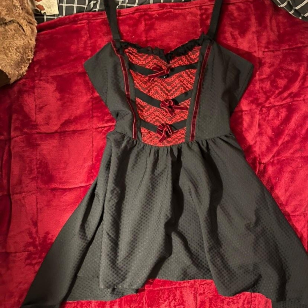 Black And Red Gothic Halloween Lace Dress